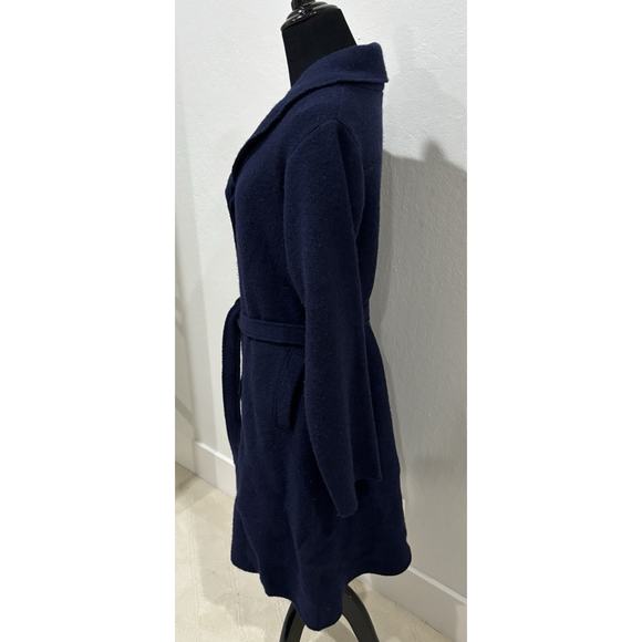 Stewart + Brown Navy Blue Wrap Wool Coat Size Small - Picture 5 of 7